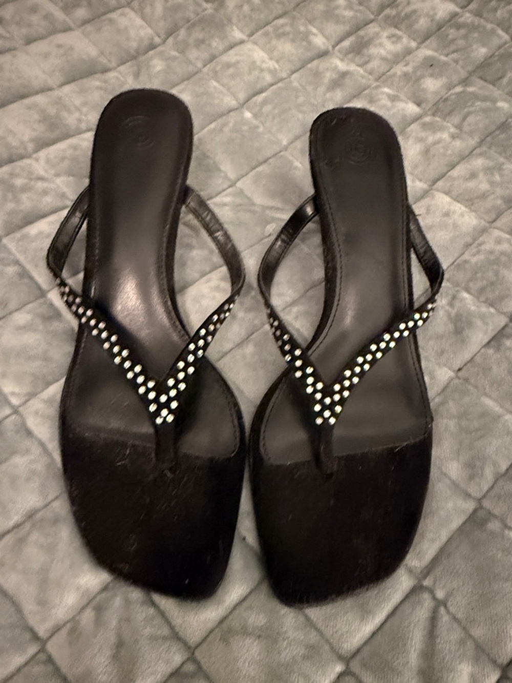 Urban Outfitters Black Rhinestone V-strap Mules